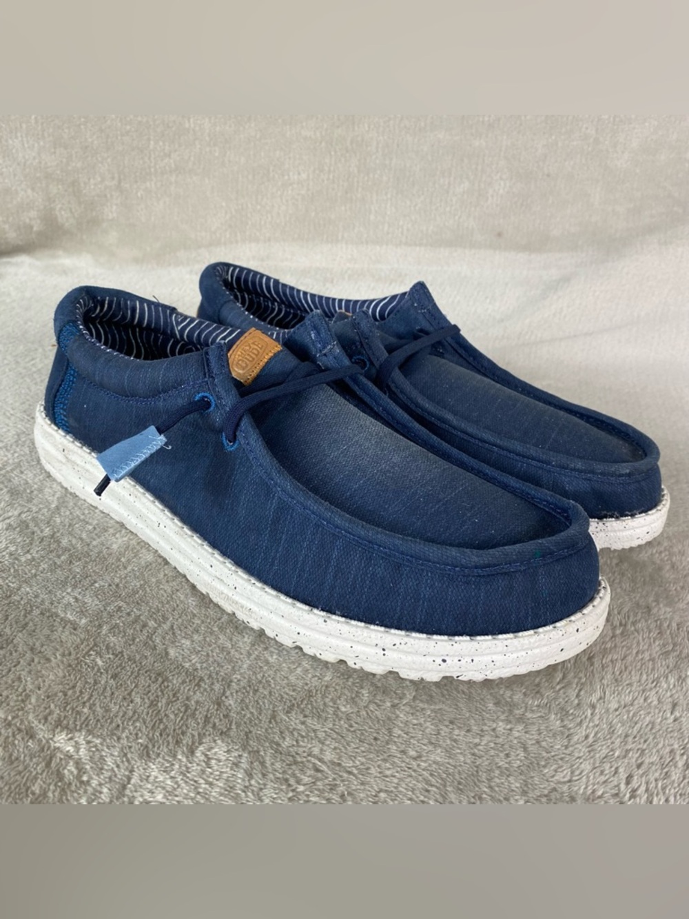 Hey Dude Wally Elevated Basics Mens Slip On Size 12 Blue Canvas Loafer Shoes NEW